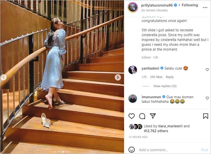 Prilly Latuconsina Kondangan Pakai Dress Hingga Berpose Ala Cinderella, Celetukan Iman Usman Diserbu