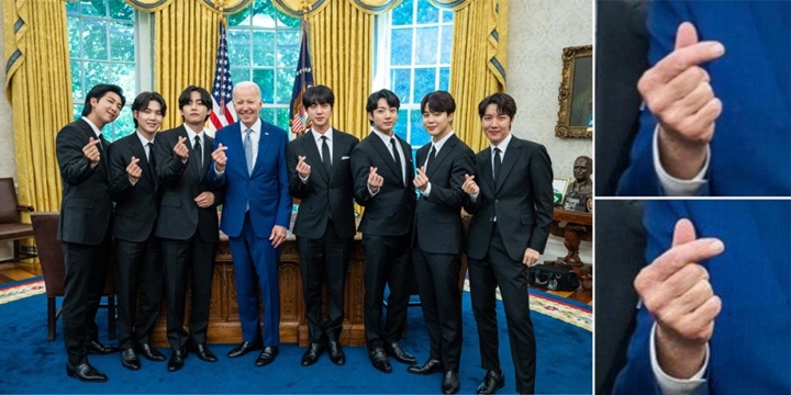 Gestur Finger Heart Presiden Biden Bareng BTS di Gedung Putih Malah Dibilang Editan