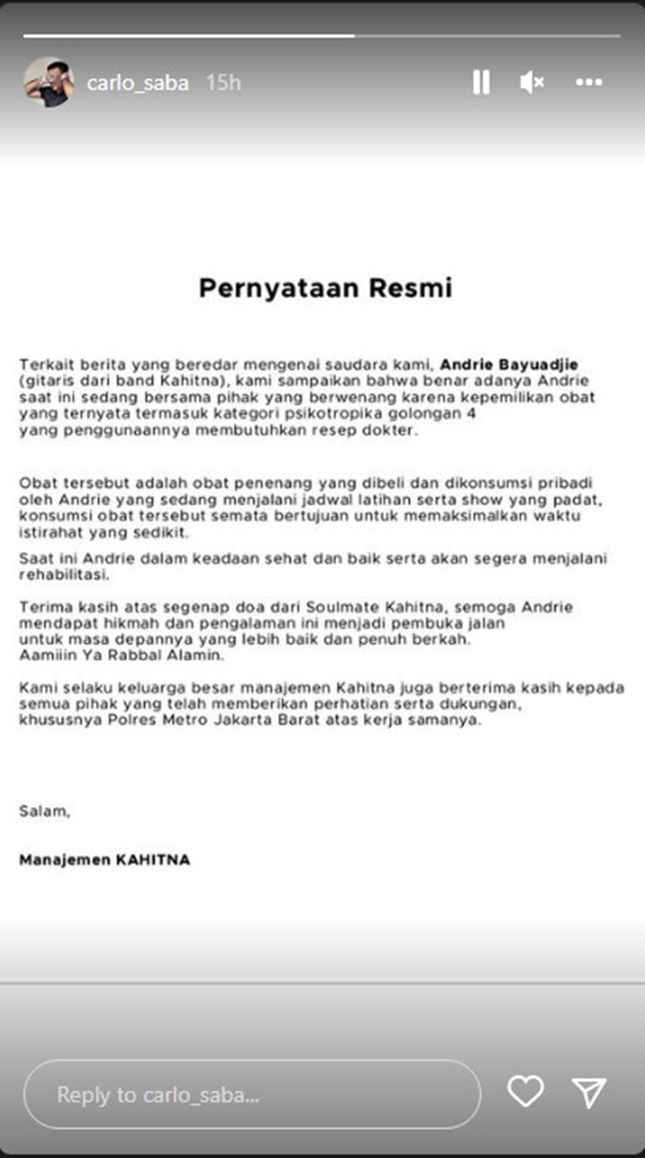 Kahitna Rilis Pernyataan Resmi Terkait Andrie Bayuajie Tertangkap Narkoba, Sampaikan Harapan Ini