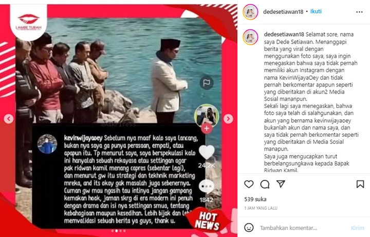 Oknum yang Sebut Duka Ridwan Kamil Settingan Ternyata Akun Bodong, Pemilik Foto Klarifikasi