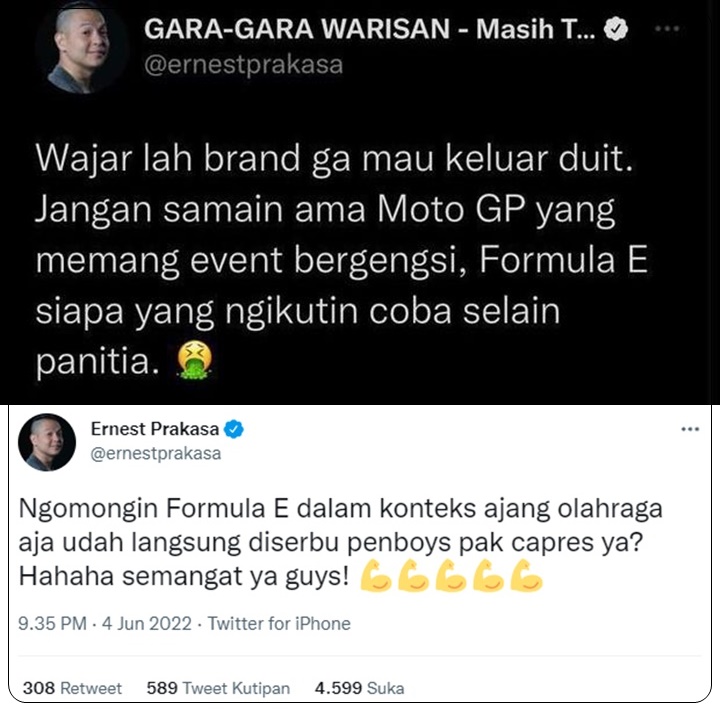 Ernest Prakasa Diserang Usai Nyinyiri Ajang Formula E, Permintaan Maaf Malah Mirip Sindiran