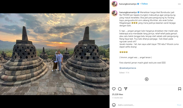 Sindiran Kocak Hanung Bramantyo Soal Kenaikan Tarif Candi Borobudur