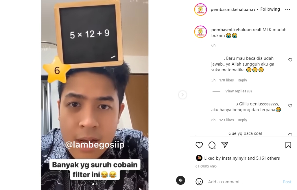 Jerome Polin Sukses Bikin \'Melongo\' Usai Coba Pakai Filter Soal Matematika Ini