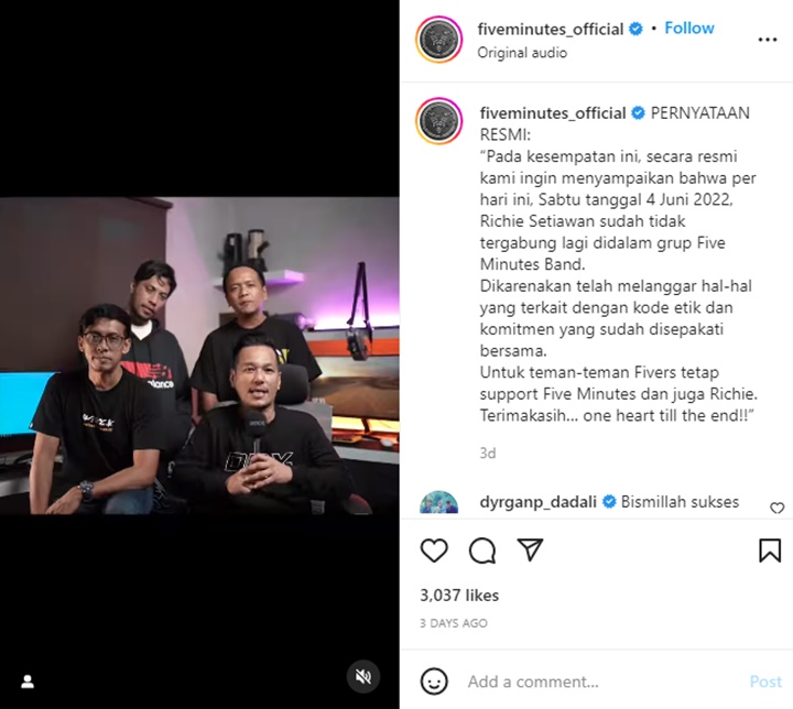 Richie Setiawan Didepak dari Five Minutes Imbas Langgar Kode Etik, Netter Pro Kontra