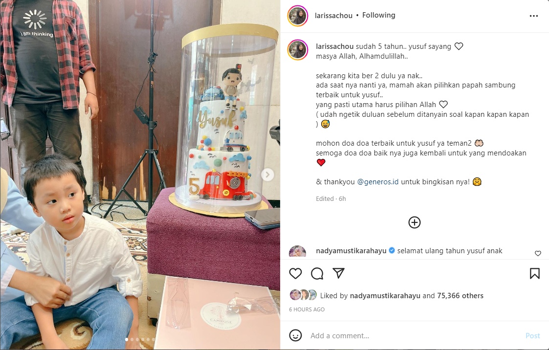 Rayakan Ultah Yusuf Tanpa Alvin Faiz, Larissa Chou Ungkap Bakal Cari Papa Sambung Terbaik