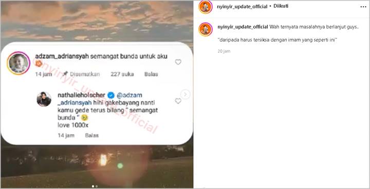 Beredar Komentar Diduga Nathalie Holscher Bayangkan Adzam Beri Ucapan Semangat, Direspons Begini