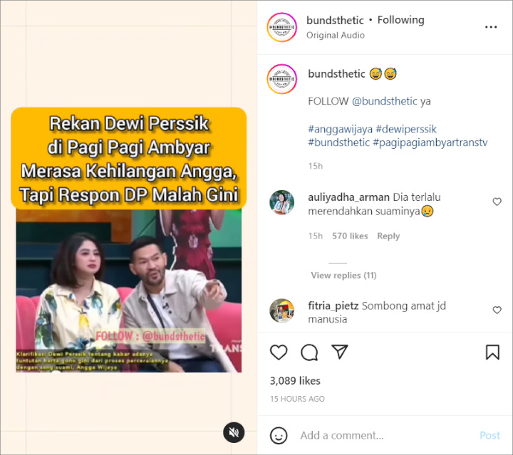 Dewi Persik Dianggap Rendahkan Angga Wijaya Sebagai Suami, Banjir Dukungan Mending Cerai Aja