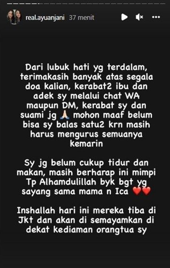 Ayu Anjani Tulis Curhatan Pilu Ini Usai Ibu dan Adiknya Jadi Korban Kapal Tenggelam di Labuan Bajo