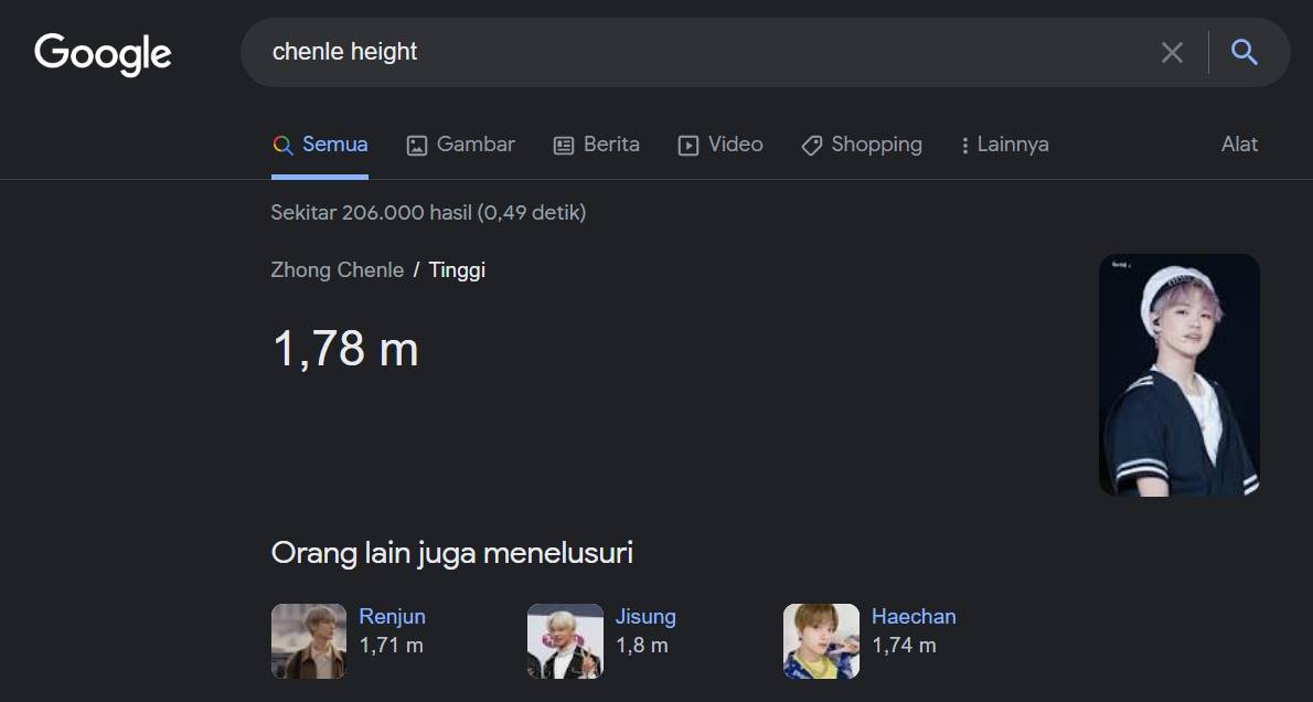 Tinggi badan Chenle NCT di internet