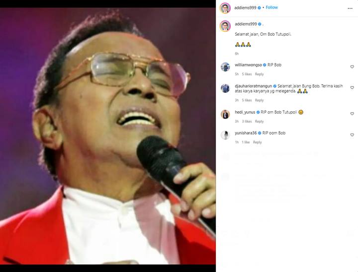 Bob Tutupoly Meninggal Dunia, Addie MS Hingga Yuni Shara Tulis Ungkapan Duka
