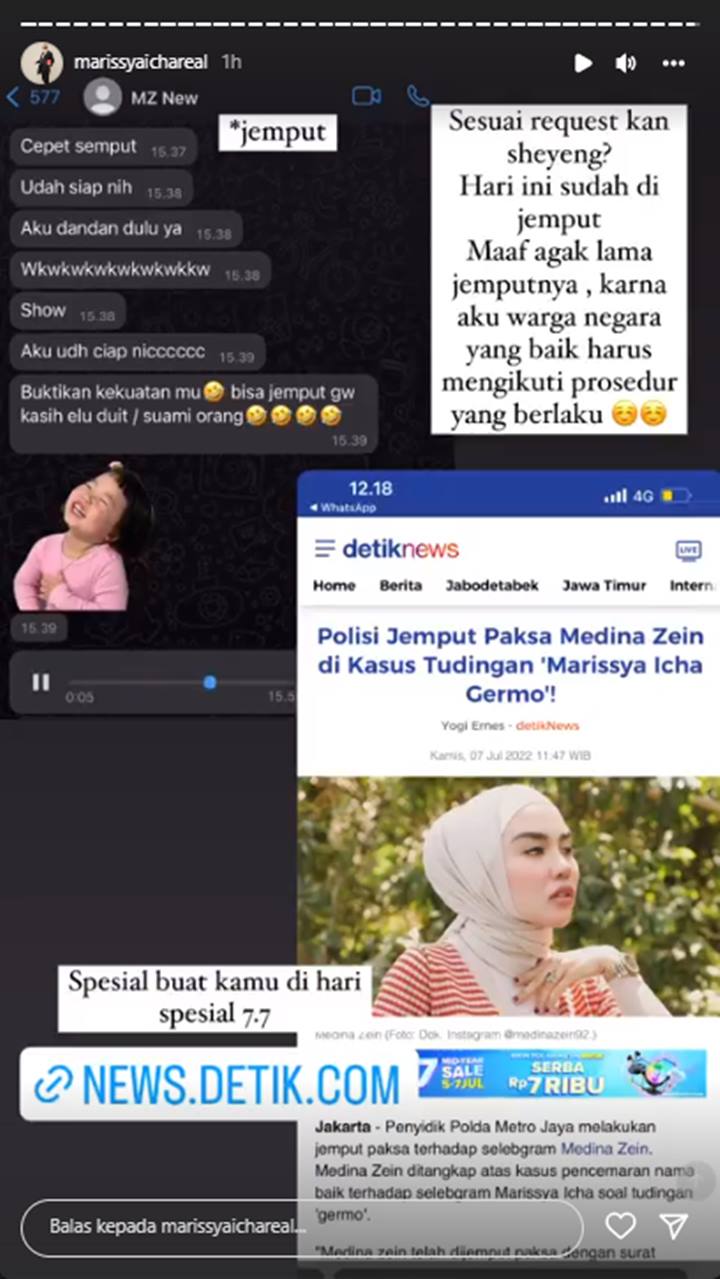 Marissya Icha Ungkap Medina Zein Sempat Kirim Pesan Suara Ini Sebelum Akhirnya Dijemput Paksa Polis
