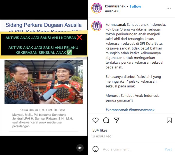 Kak Seto Malah Bela Motivator Cabul Julianto Eka, Arist Merdeka Sirait: Memalukan!