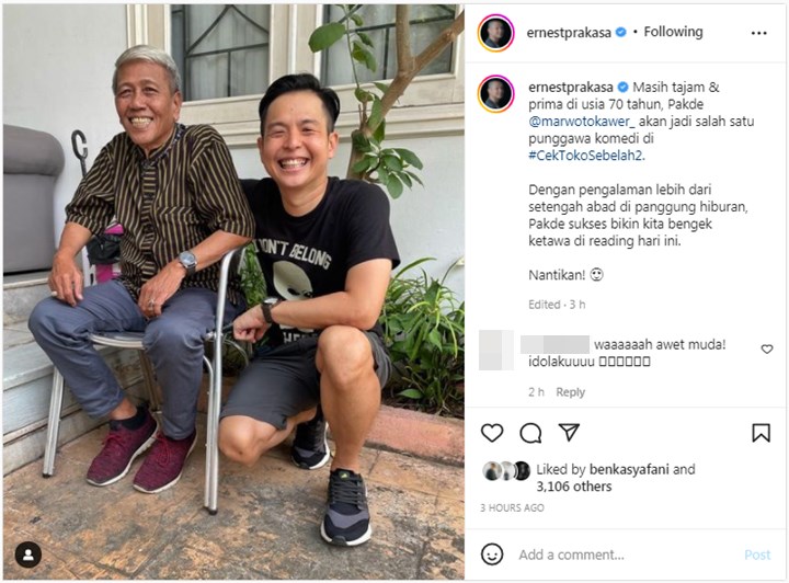 Ernest Prakasa Gandeng Pelawak Senior, Baca Naskah \'Cek Toko Sebelah 2\' Sampai Bengek