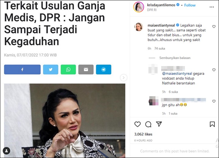 KD Masih Hati-hati, Maia Estianty Justru Lantang Legalkan Ganja Untuk Medis Disambut Sinis