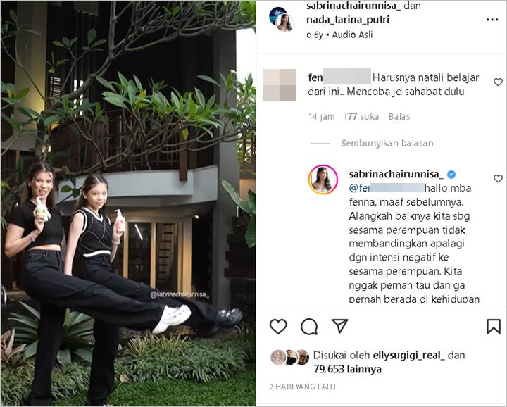 Sabrina Chairunnisa Tegur Netter Usai Mendadak Dijadikan Contoh untuk Nathalie Holscher Karena Ini