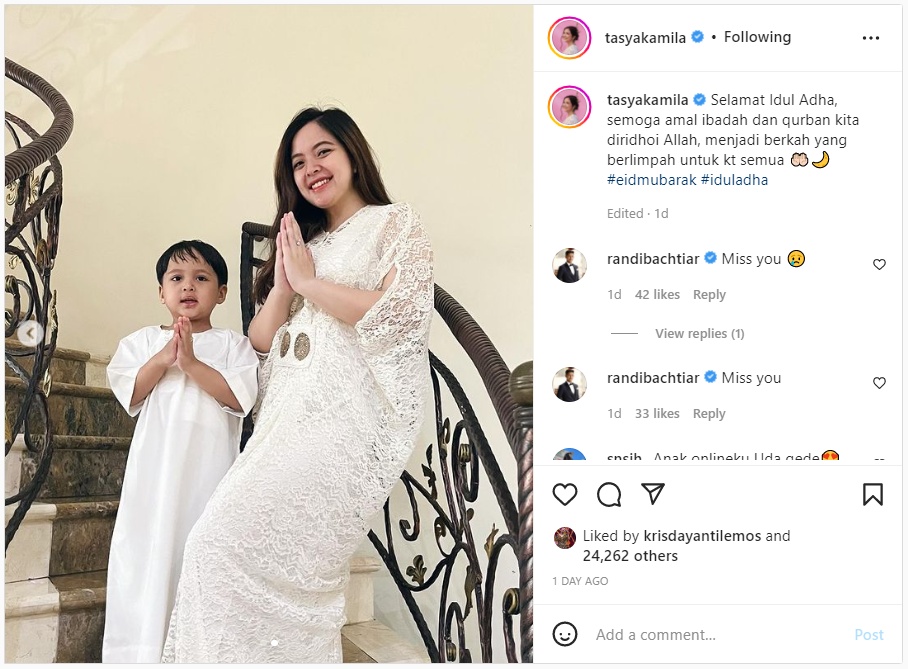 Tasya Kamila Bahagia Rayakan Idul Adha Bareng Sang Putra, Suami Justru Beri Emoji Sedih