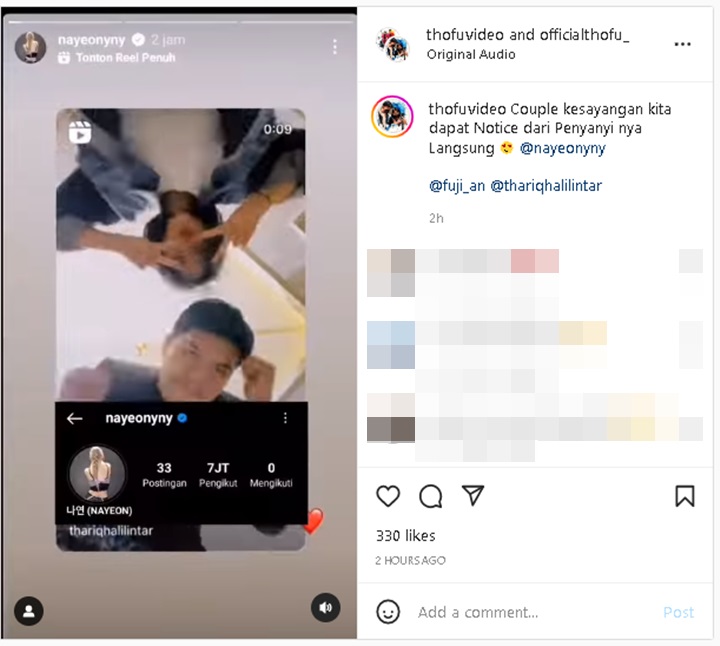 Video Fuji dan Thariq Halilintar di-Notice Nayeon