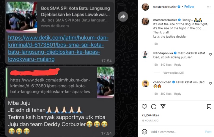 Deddy Corbuzier Kabarkan Julianto Eka Tersangka Kasus Pencabulan Akhirnya Ditahan