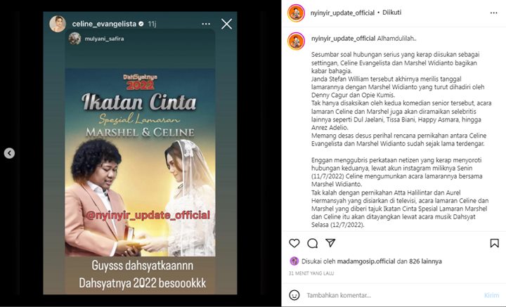 Bikin Heboh, Celine Evangelista Umumkan Acara Lamarannya dengan Marshel Widianto