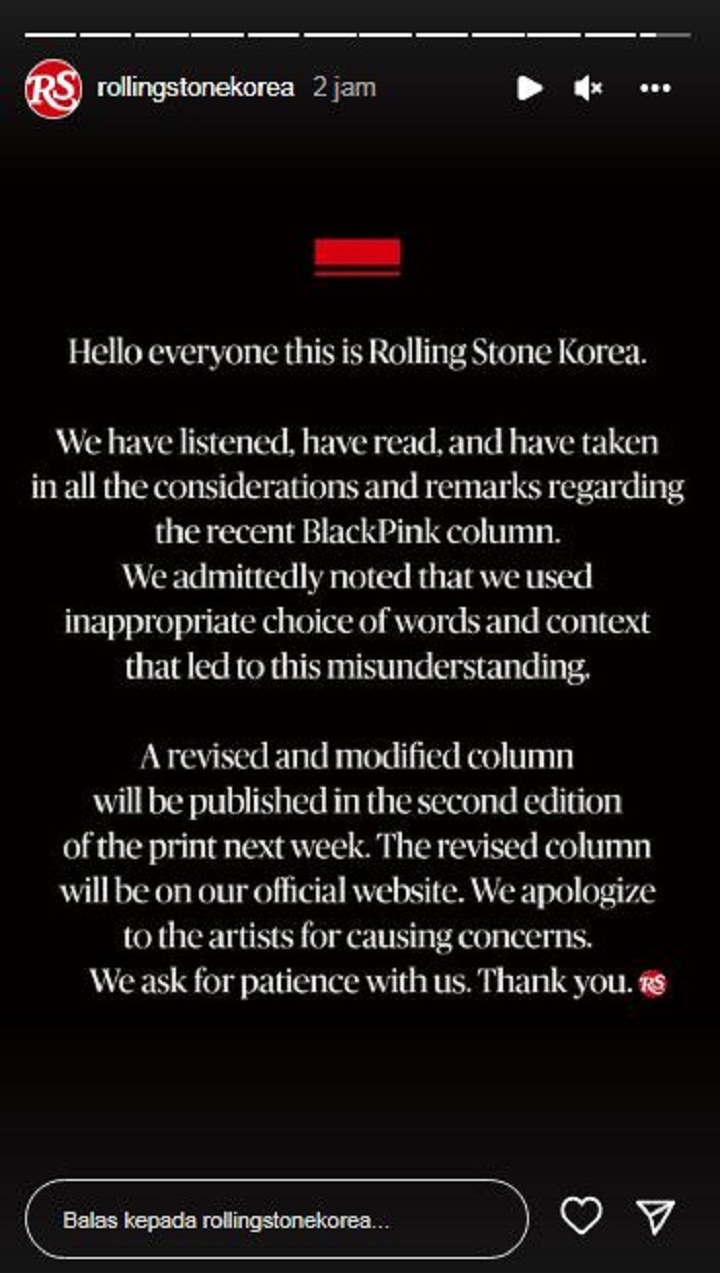 Ngaku Salah, Rolling Stone Korea Minta Maaf Usai Dianggap Tak Hormati Jisoo dan Lisa BLACKPINK