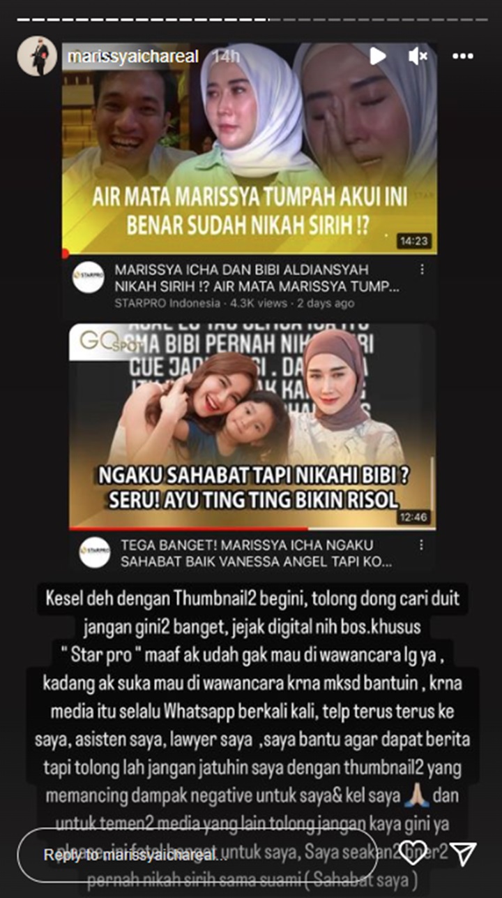 Marissya Icha Ngamuk Dituduh Nikah Siri dengan Mendiang Bibi, Irene Sang Kakak Klarifikasi