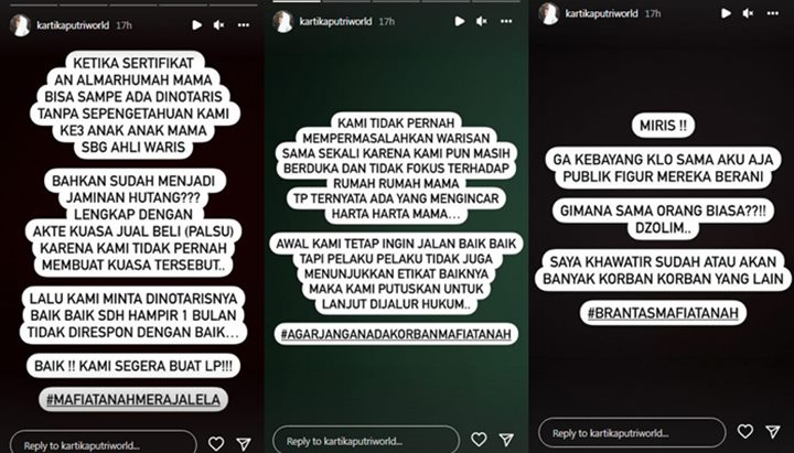 Kartika Putri Curhat Jadi Korban Mafia Tanah, Curiga Warisan Ibunya Sudah Diincar Sejak Lama
