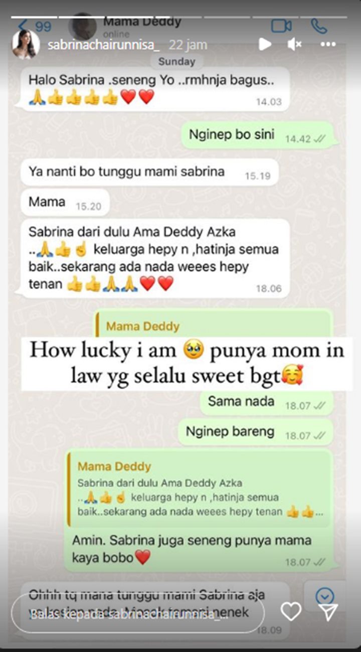 Sabrina Chairunnisa Terharu Usai Dapat Chat Ini dari Ibunda Deddy Corbuzier