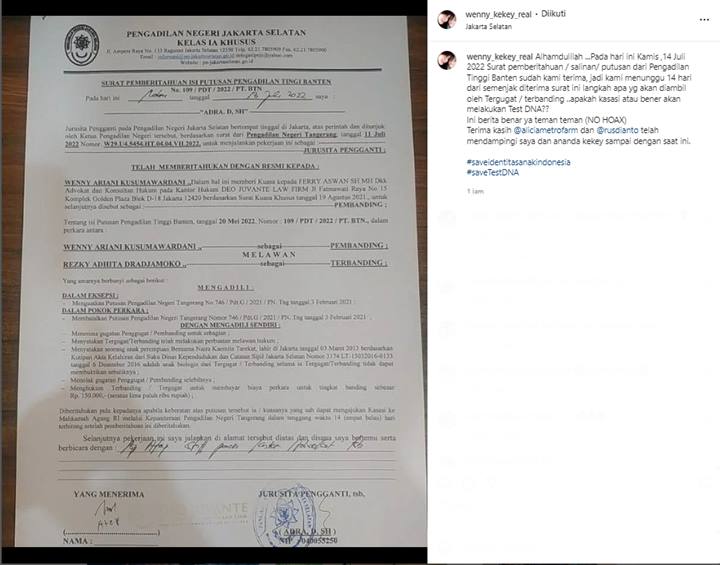 No Hoax, Wenny Ariani Beber Isi Salinan Surat Putusan dari Pengadilan Tinggi Banten