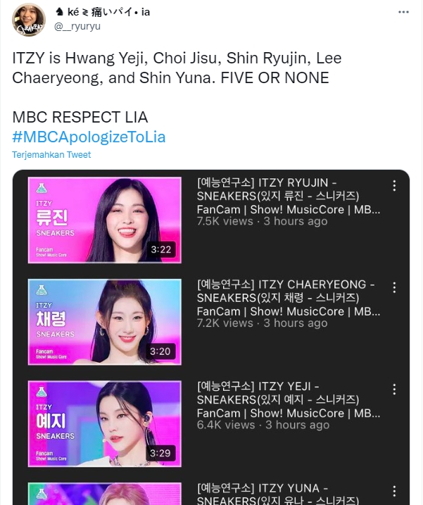 Fans Geram! Fancam Lia ITZY Saat Tampil \'Sneakers\' Tak Diunggah di YouTube MBC