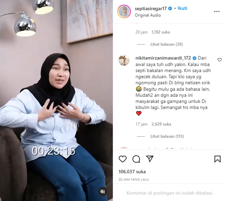 Nikita Mirzani Dukung Septia Siregar Bongkar Kartu AS Juragan 99, Reaksi Netter Tak Terduga