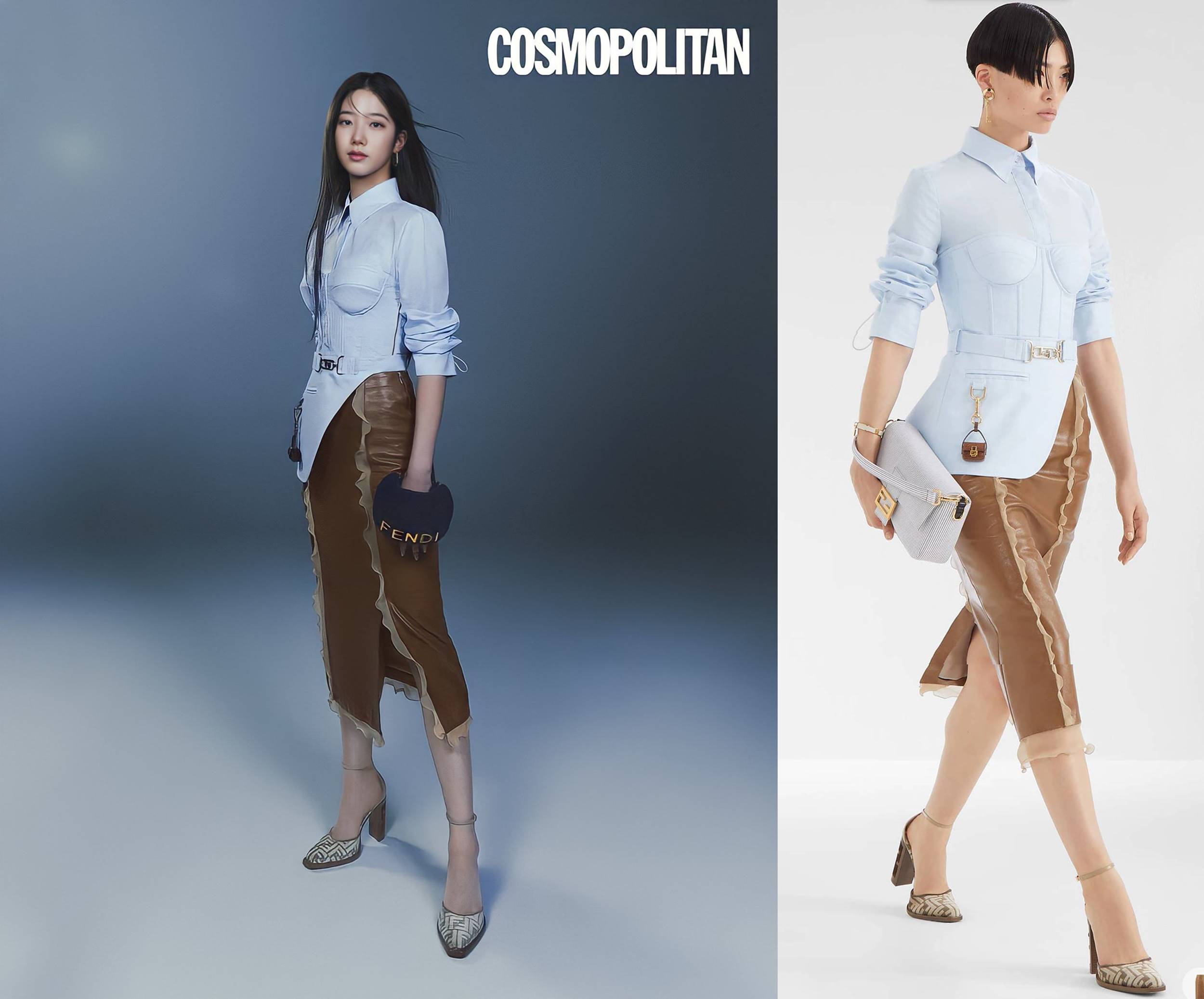 Penampilan Kazuha LE SSERAFIM vs model asli Fendi