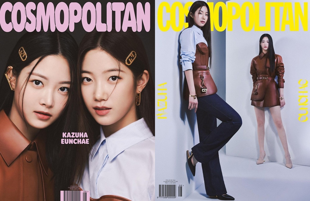 Bak Anak Kembar, Kazuha dan Hong Eunchae Tampil Modis Berbalut Busana Rancangan Fendi di Majalah