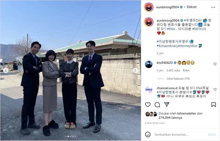 Kang Tae Oh \'Nyempil\' di Postingan Park Eun Bin Bareng Geng Hanbada \'Extraordinary Attorney Woo\'