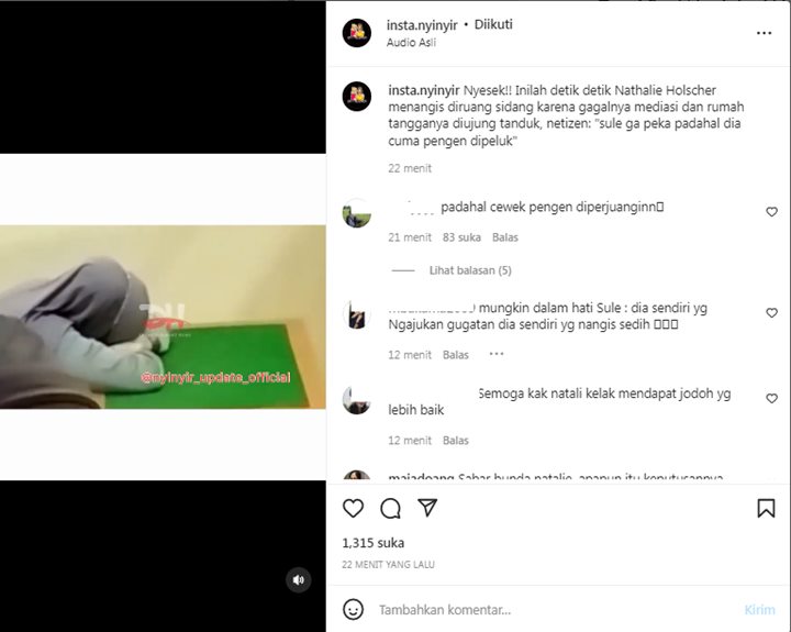 Video Nathalie Holscher Menangis di Ruang Sidang Viral, Sule Ramai Disalahkan?
