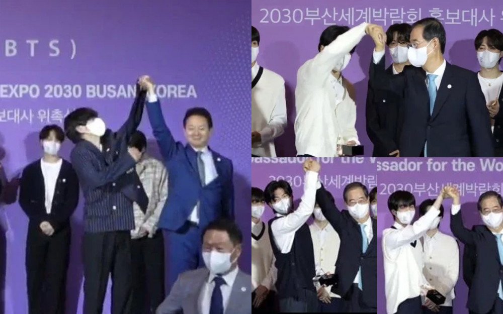 Bikin Geram, Para Politisi dan Pejabat Pelintir Tangan Member BTS Saat Beri Plakat Duta World EXPO