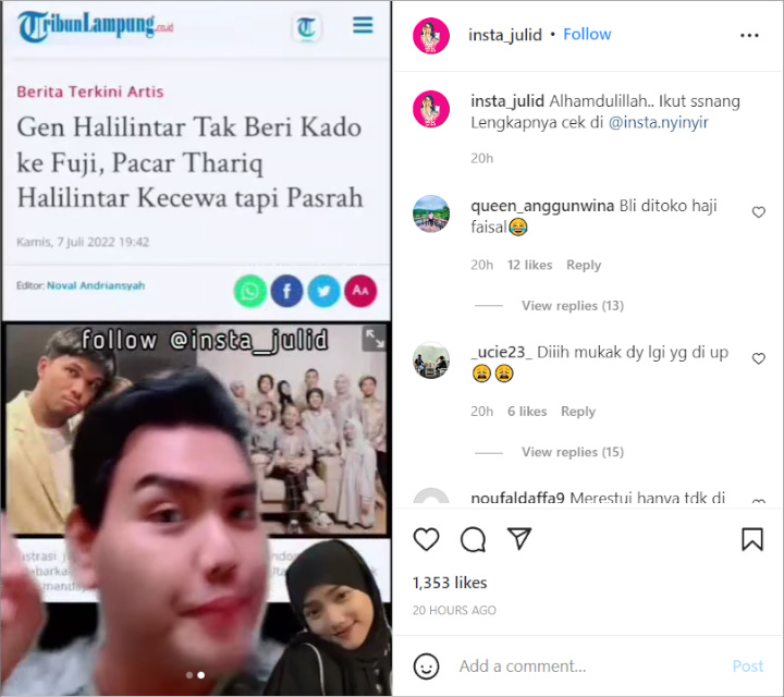 Diisukan Tak Beri Restu, Ortu Thariq Halilintar Ternyata Hadiahi Oleh-Oleh Spesial Untuk Fuji?