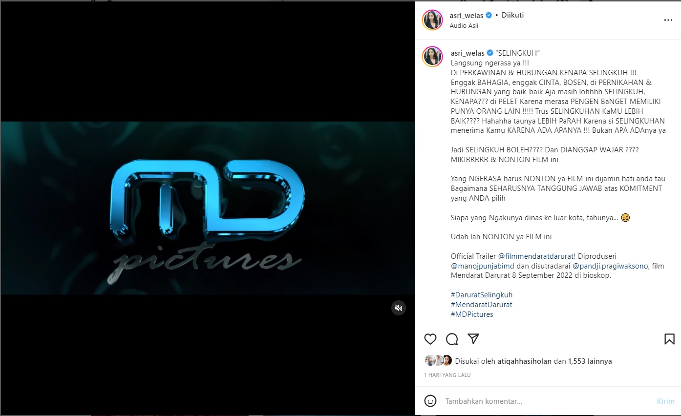 Asri Welas Pakai Capslock Bahas Tentang Perselingkuhan Sambil Singgung Film \'Mendarat Darurat\'