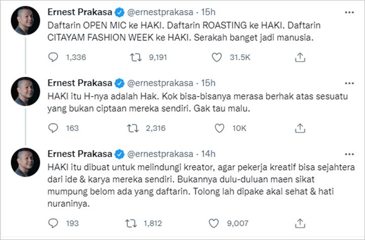 Baim-Paula Daftarkan ‘Citayam Fashion Week’ ke PDKI, Ernest Prakasa ‘Sentil’ Bertubi-tubi