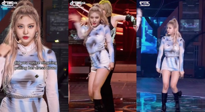 Outfit Terlalu Pendek, Ningning aespa Mati-Matian Tutupi Underwear di \'Inkigayo\'