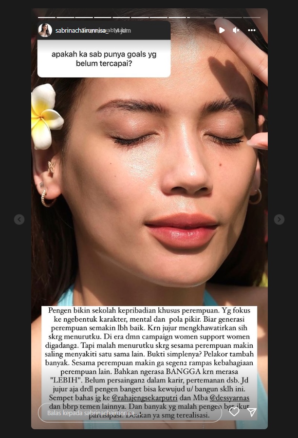 Sabrina Chairunnisa Ungkap Goals yang Belum Terwujud, Ternyata Ingin Lakukan Ini untuk Perempuan