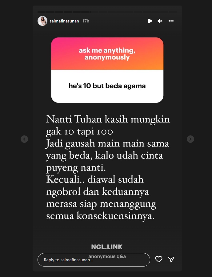 Salmafina Sunan Beri Peringatan Ini Usai Ditanya Pendapat Tentang Pasangan Beda Agama
