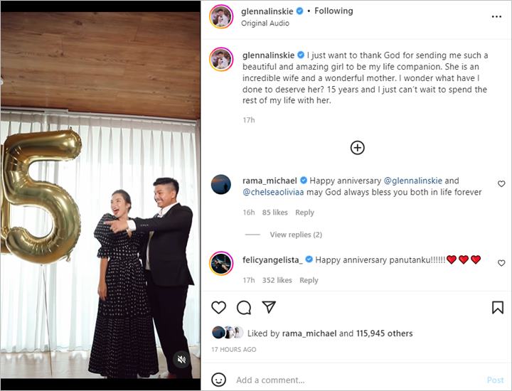 So Sweet, Intip Romantisnya Chelsea Olivia dan Glenn Alinskie Peringati 15 Tahun Bersama