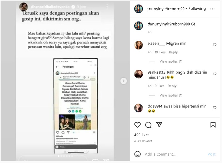 Dhena Devanka Klarifikasi Isu Rebut Jonathan Frizzy dari Mantan Hingga Disebut Kini Kena Karma