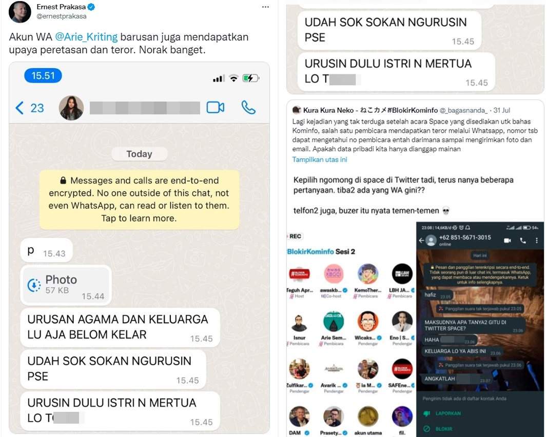Ernest Prakasa Sebut Akun WhatsApp Arie Kriting Diteror Usai Kritik Kominfo, Dapat Makian Kasar Ini