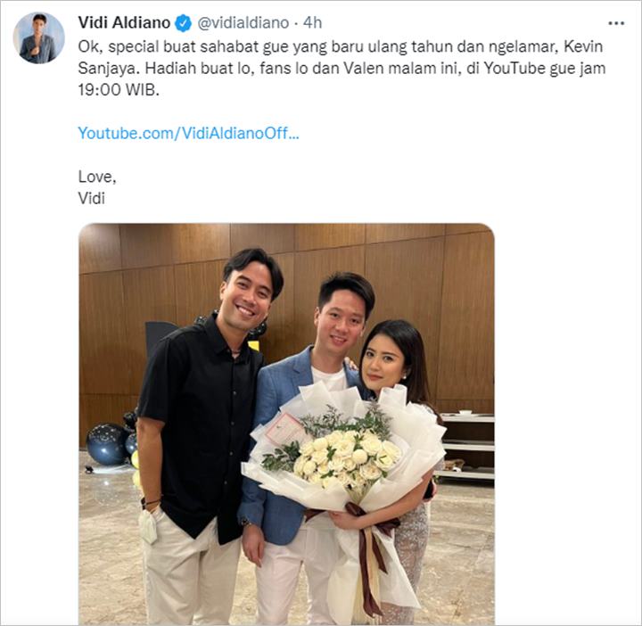 Vidi Aldiano Trending Twitter Usai Jadi Saksi Kevin Sanjaya Lamar Sang Kekasih, Dapat Julukan Manis