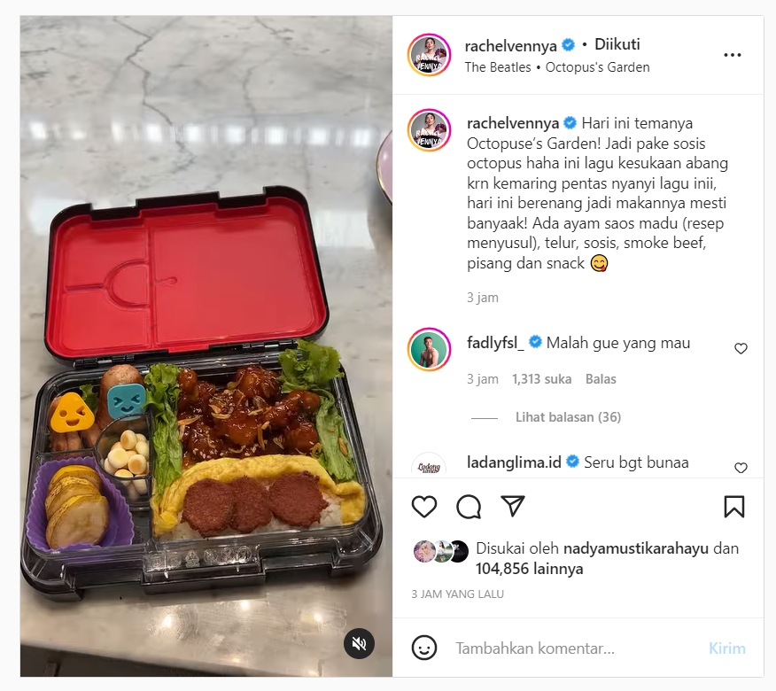 Rachel Vennya Bagikan Menu Bekal Unik untuk Anak, Fadly Faisal Langsung Komentari Begini
