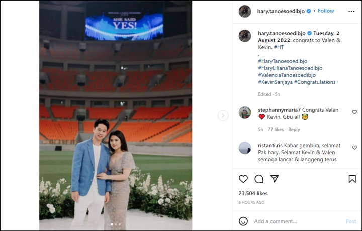 Putrinya Dilamar Kevin Sanjaya, Reaksi Hary Tanosoedibjo Langsung Digeruduk Netizen