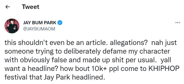 Jay Park mengkritik media asing yang memberitakan dirinya rasis ke kulit hitam