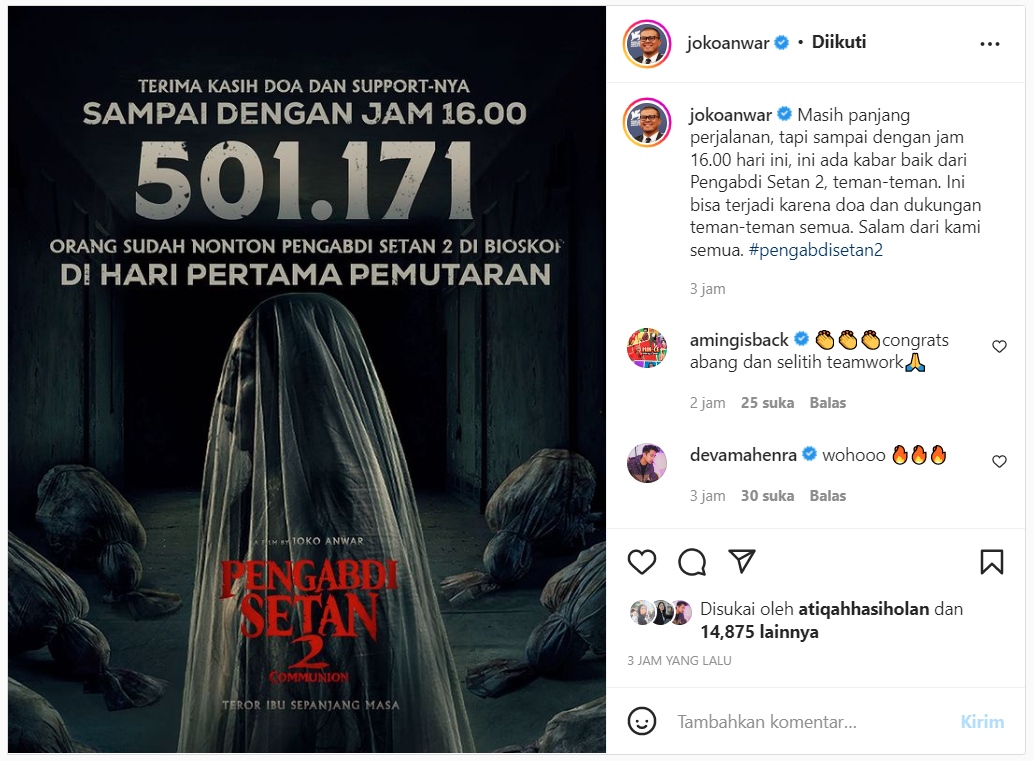 Gokil! Jumlah Penonton \'Pengabdi Setan 2: Communion\' di Hari Pertama Kalahkan \'KKN di Desa Penari\'