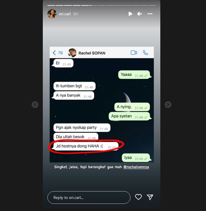 Erika Carlina Bongkar Isi Chat dengan Rachel Vennya, Nama Kontak Bikin Salfok